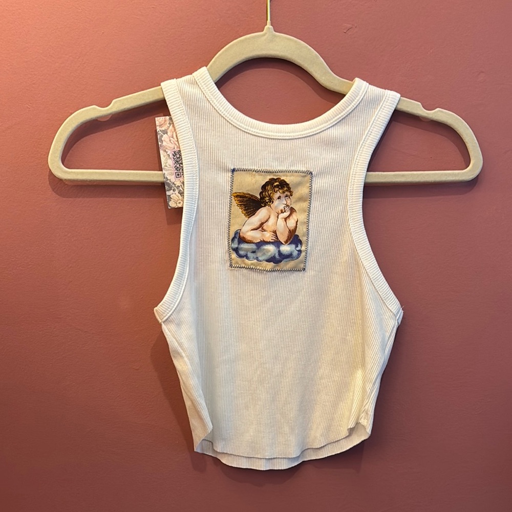 White Tank Top with Angel Patch